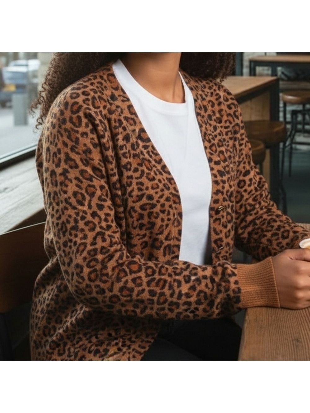 PXL Leopard Print Cardigan Lightweight Sweater Button Down